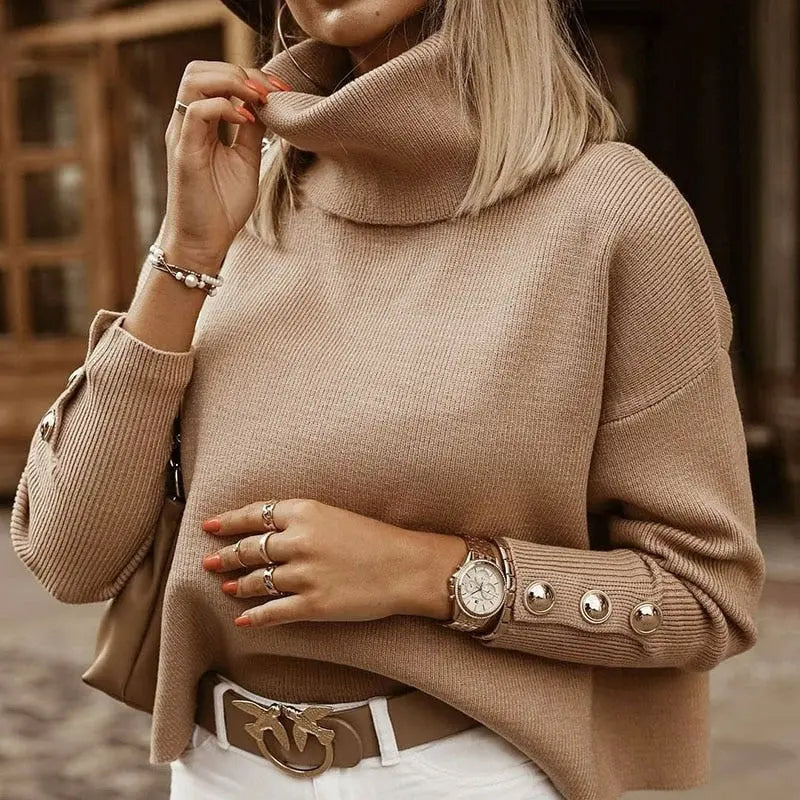 Chic Luxe Buttoned Turtleneck Sweater Jasmine's Boutique Australia