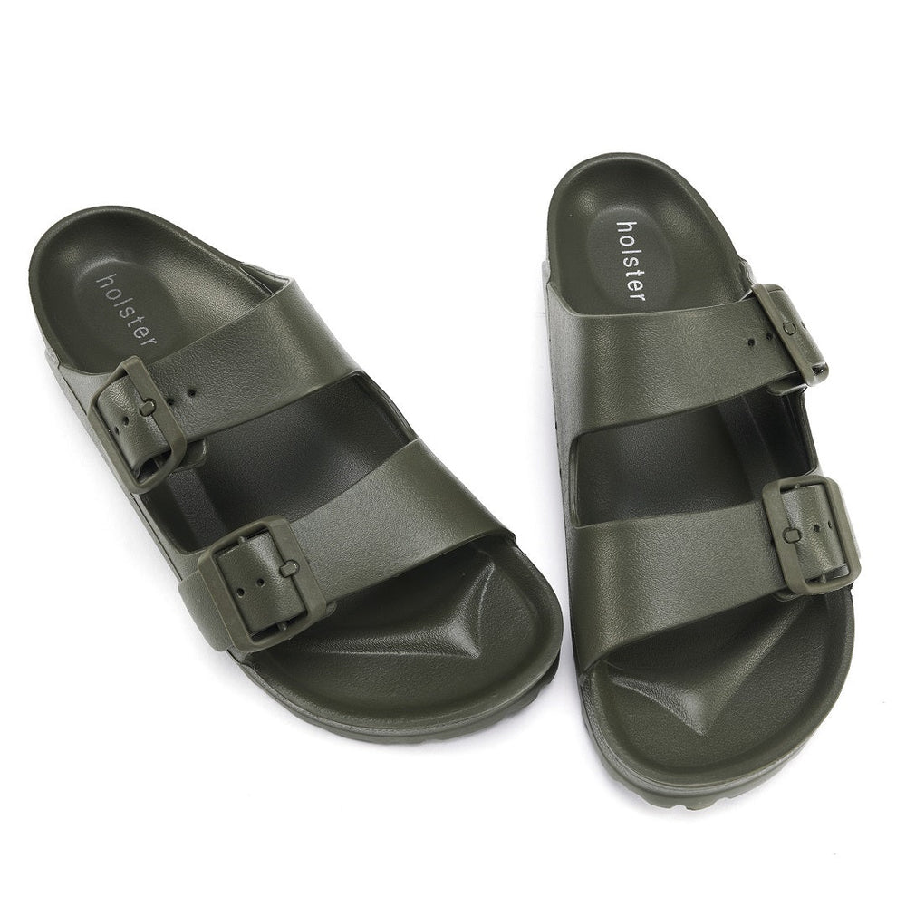 Khaki Double Buckle Slide Sandals Jasmine's Boutique Australia