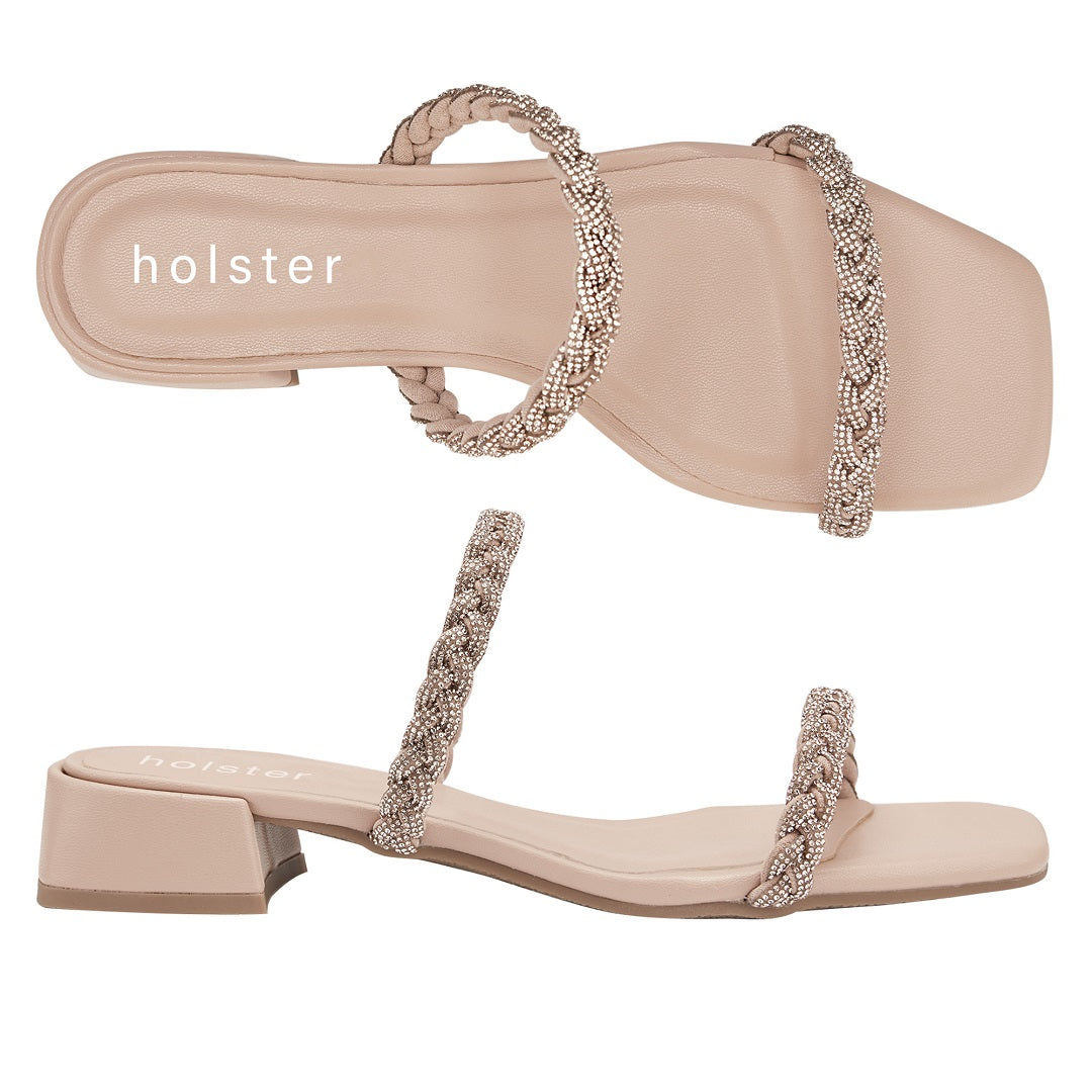 Holster Braided Crystal Block Heel Sandals – Tan Jasmine's Boutique Australia