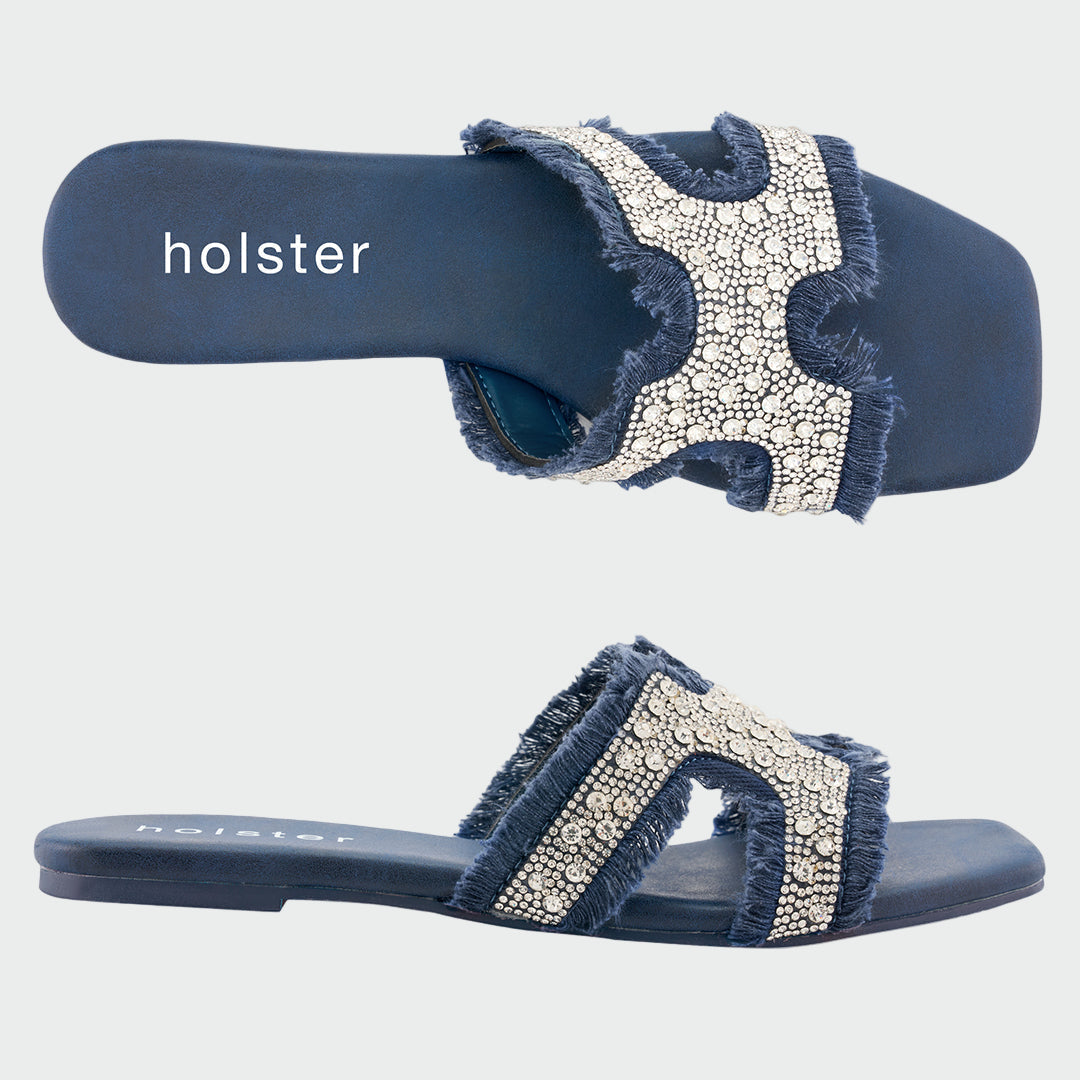 Navy Crystal Fringe Sandals Jasmine's Boutique Australia