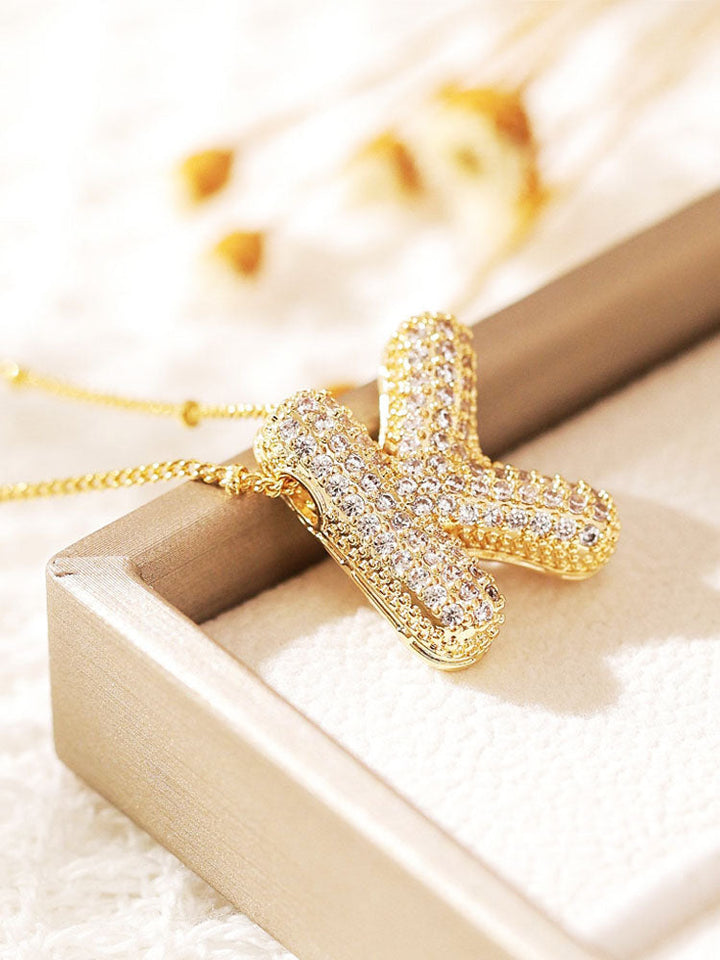 Pavé Bubble Letter Monogram Necklace Jasmine's Boutique Australia