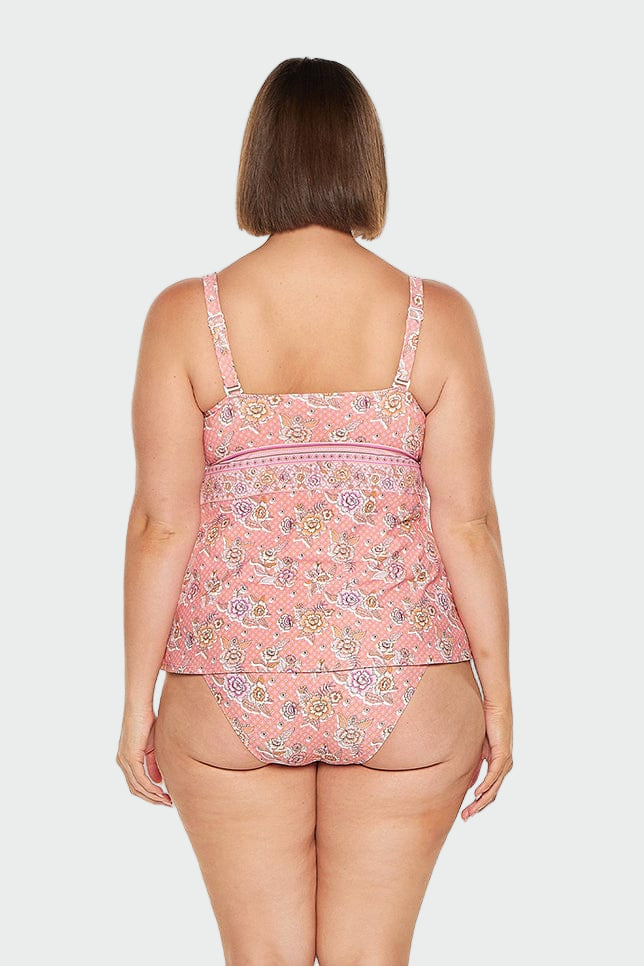 Pink Floral Low Neckline Tankini Top Jasmine's Boutique Australia