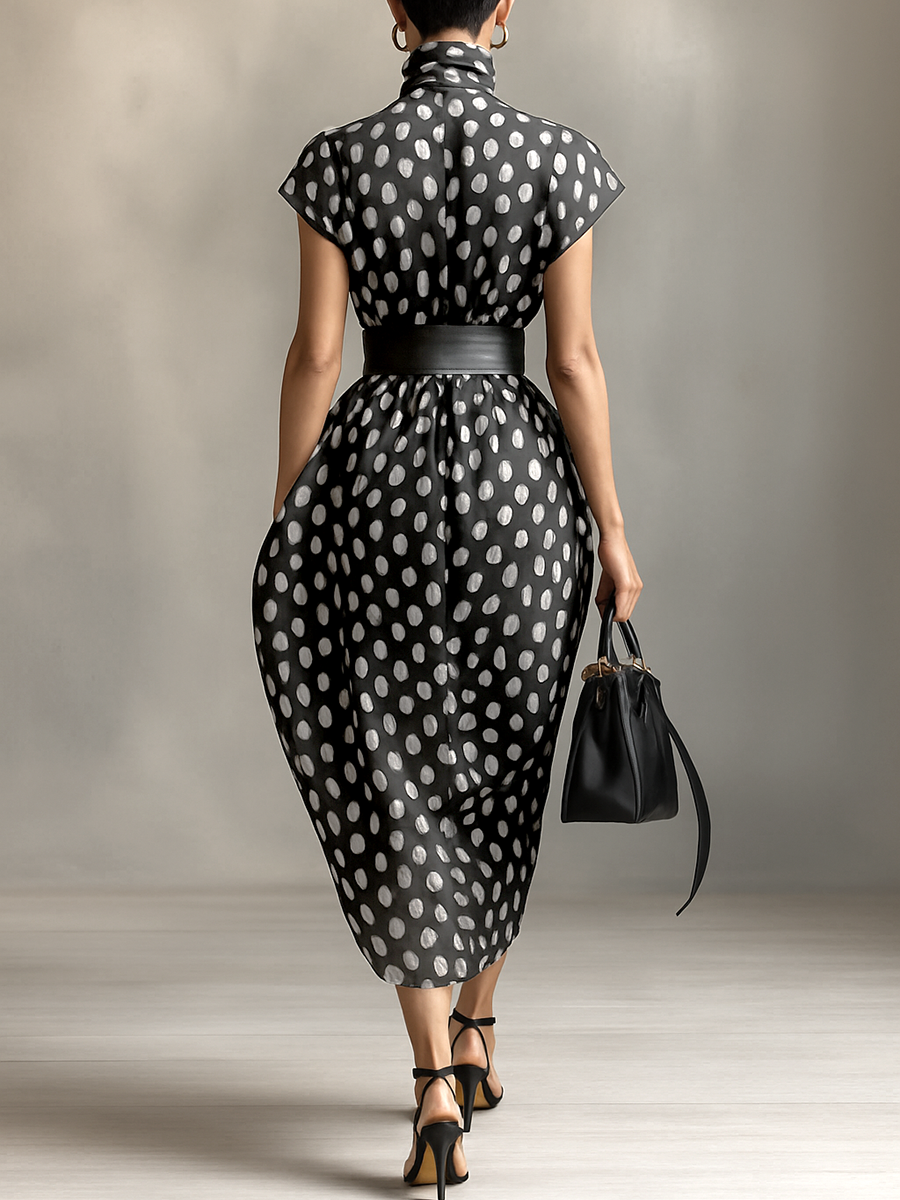 Maxi Chiffon Dress with Polka Dot Print and High Neck Jasmine's Boutique Australia