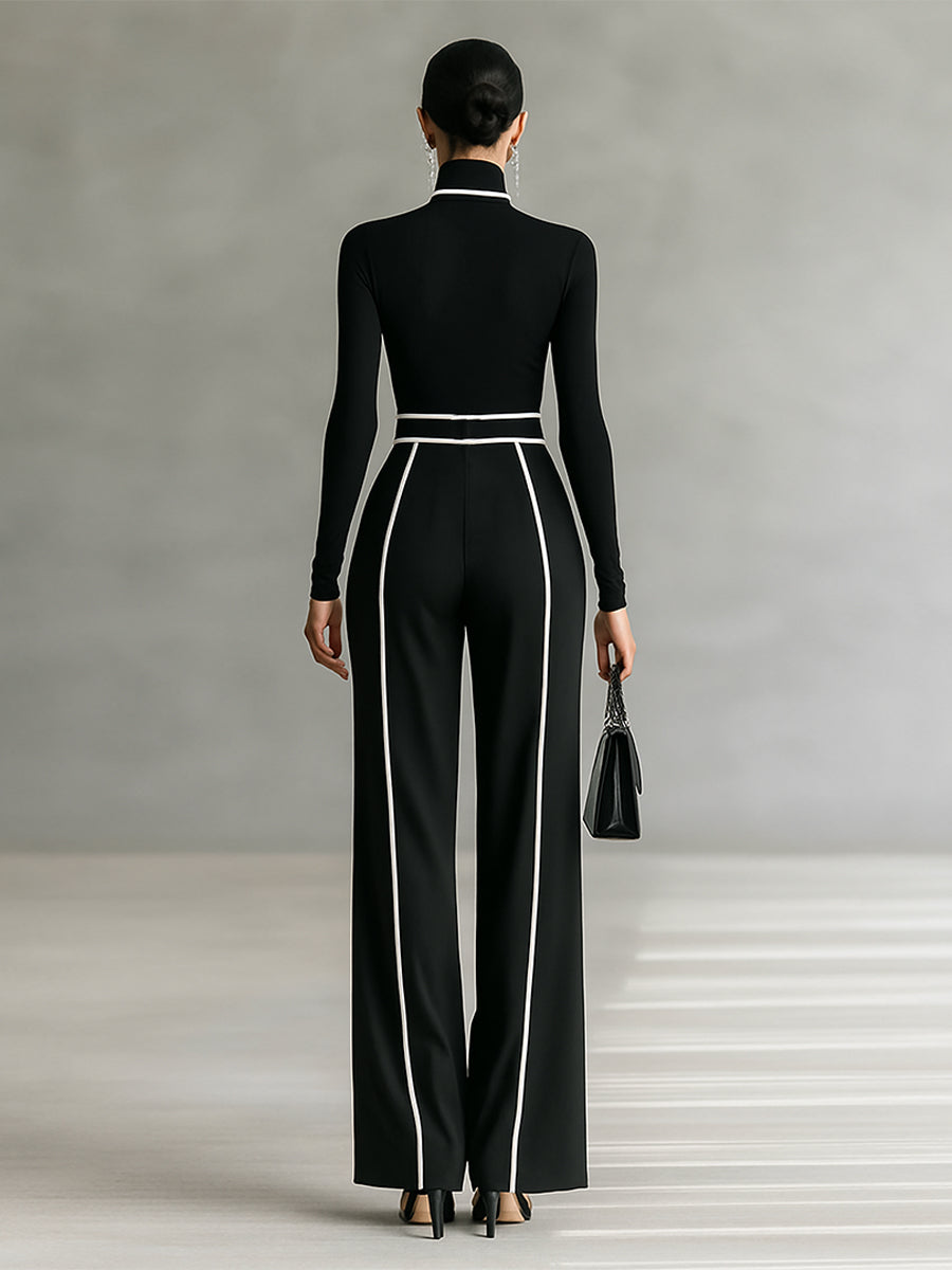 Two-piece women's set with high-neck long-sleeve top, wide-leg pants, and belt Jasmine's Boutique Australia