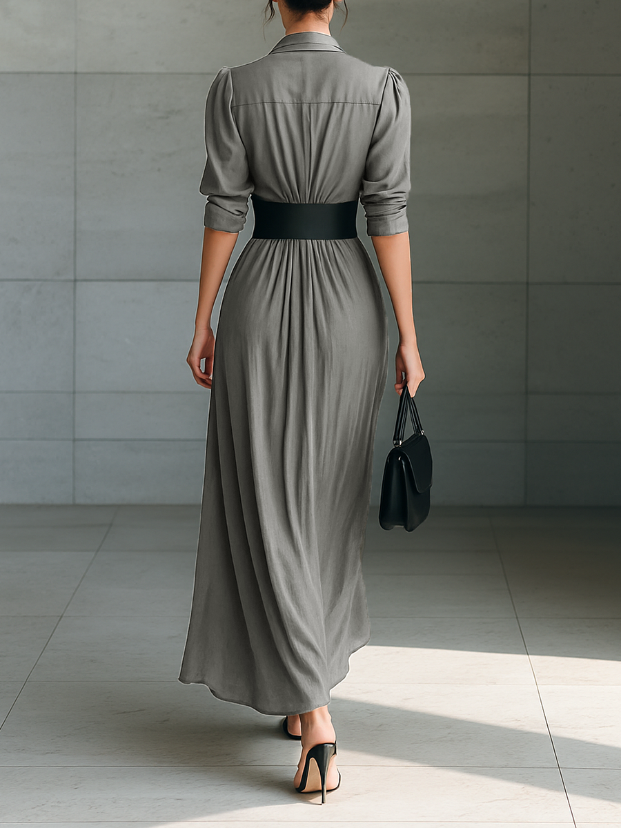 Maxi Dress with Notched Collar and Long Sleeves Jasmine's Boutique Australia