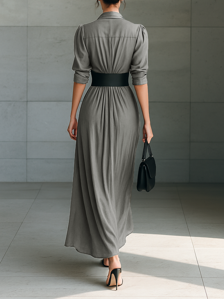 Maxi Dress with Notched Collar and Long Sleeves Jasmine's Boutique Australia