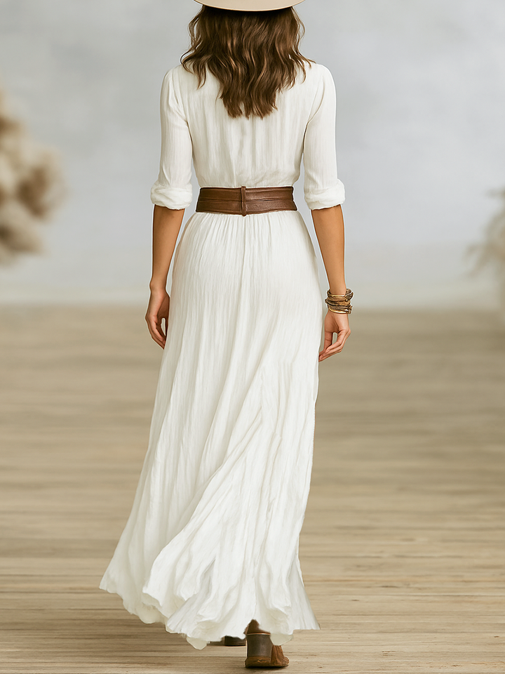 Long Maxi Dress for Women in Imitation Cotton and Linen with Notched Collar Jasmine's Boutique Australia