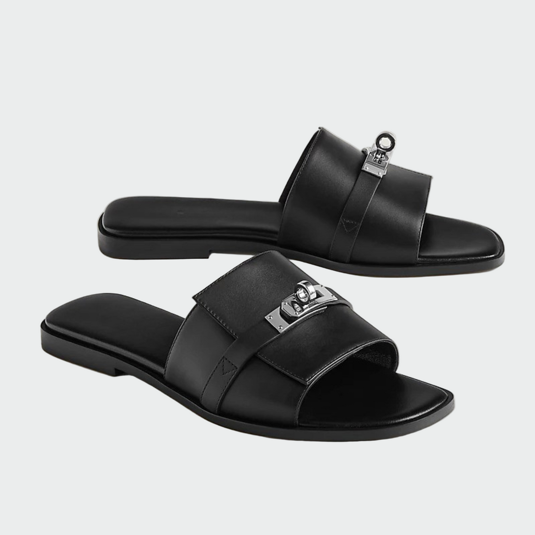 black leather buckle slides Jasmine's Boutique Australia