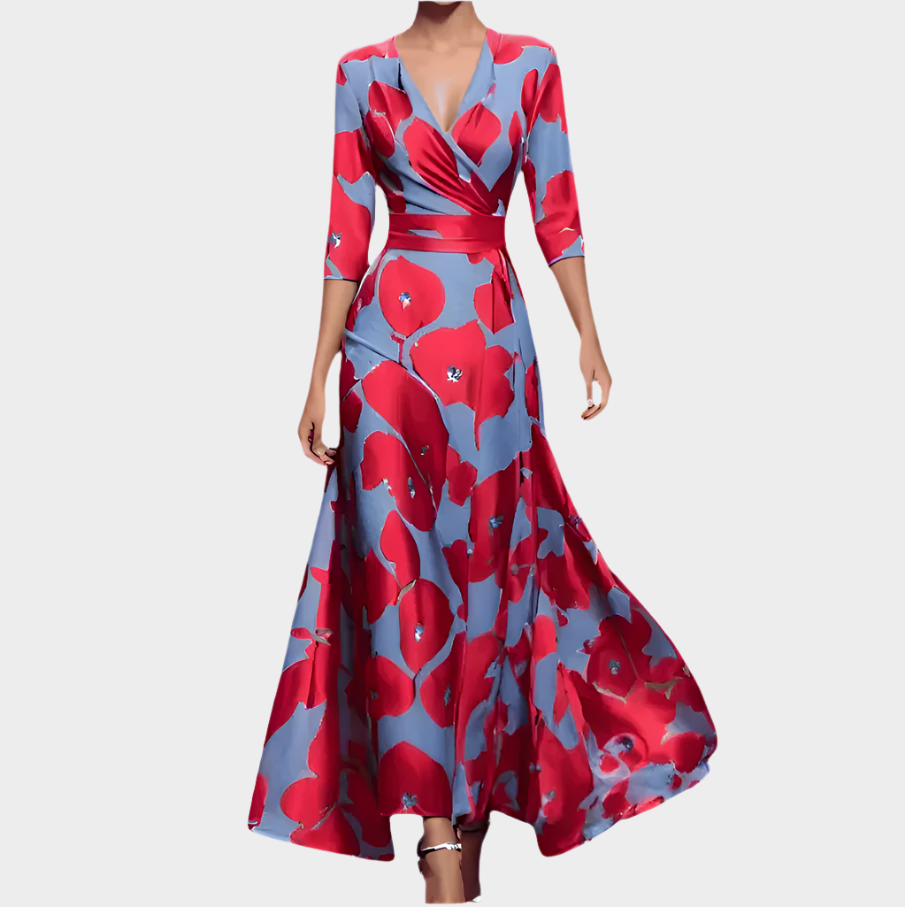 Long Dress with Flowers and V-Neck Jasmine's Boutique Australia