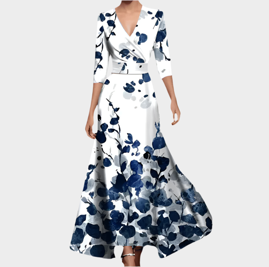 Long Dress with Flowers and V-Neck Jasmine's Boutique Australia