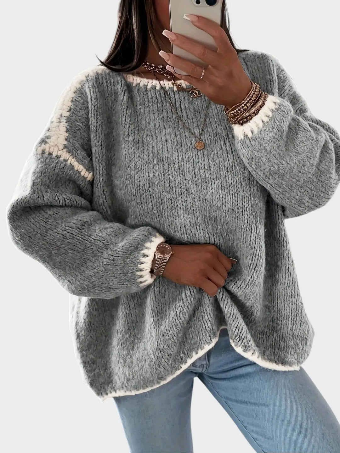 Soft Contrast Trim Chunky Knit Sweater Jasmine's Boutique Australia