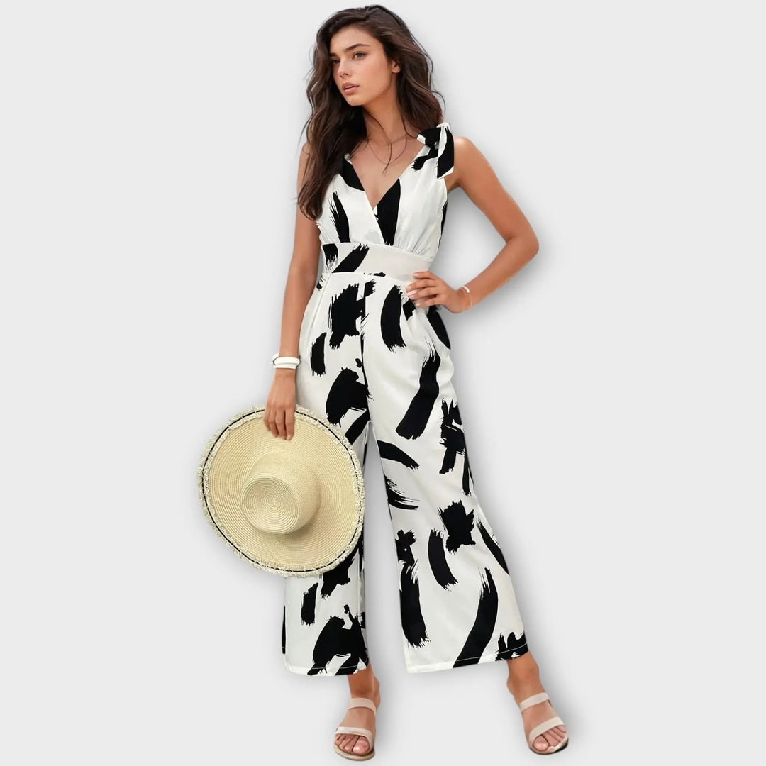 Monochrome Brushstroke Wide-Leg Jumpsuit Jasmine's Boutique Australia