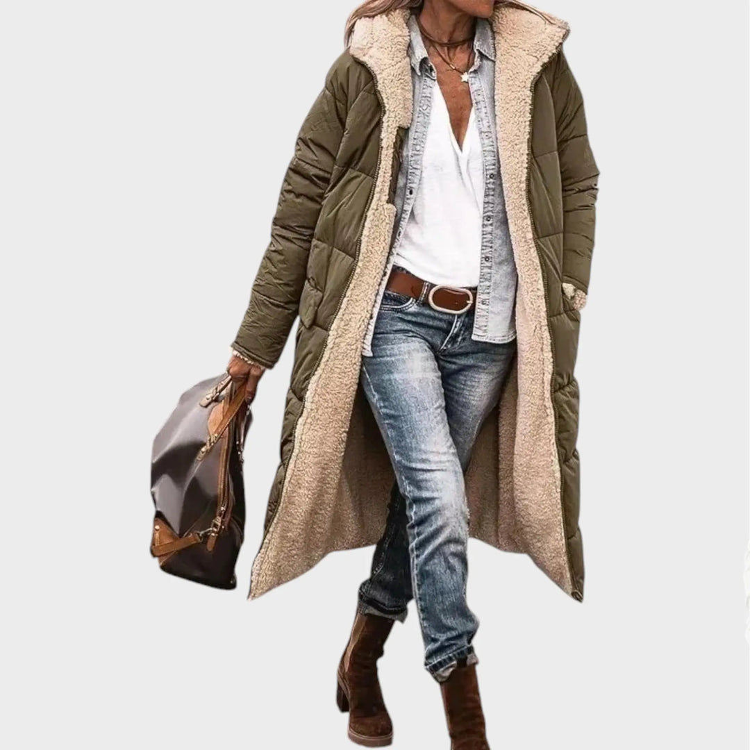 Olive Sherpa-Lined Long Puffer Coat Jasmine's Boutique Australia