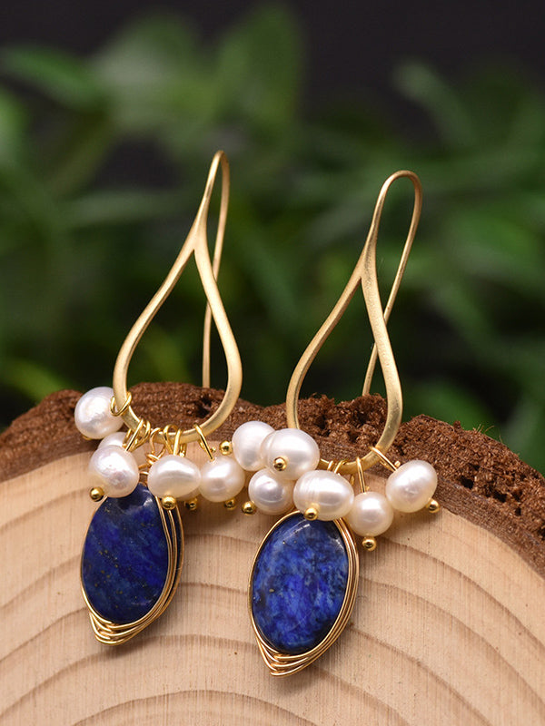 High-end Baroque Pearl Earrings Lapis Lazuli Jasmine's Boutique Australia