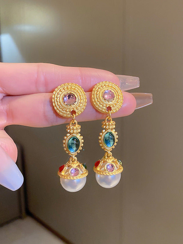 Retro Palace Style Gemstone Pearl Earrings Jasmine's Boutique Australia