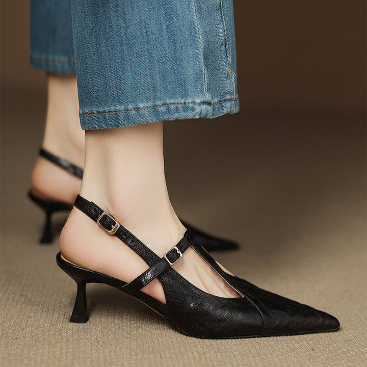 Noir Genuine Leather Heels  Liora Lane Boutique