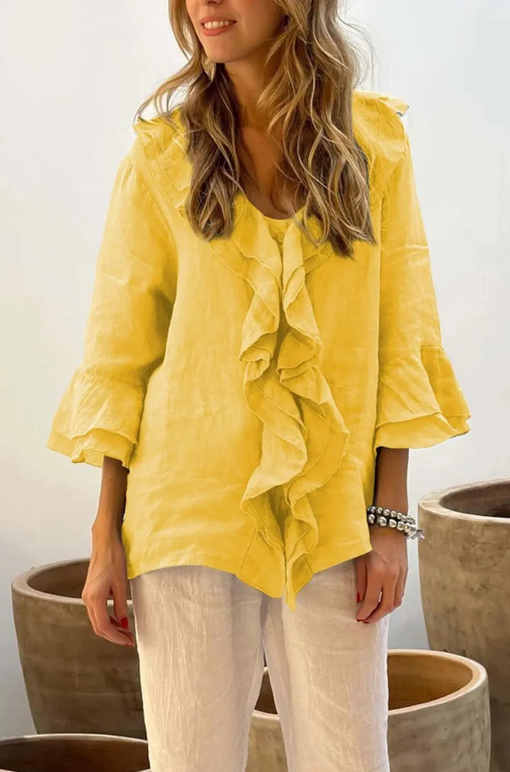 Elegant Linen Ruffle Blouse Jasmine's Boutique Australia