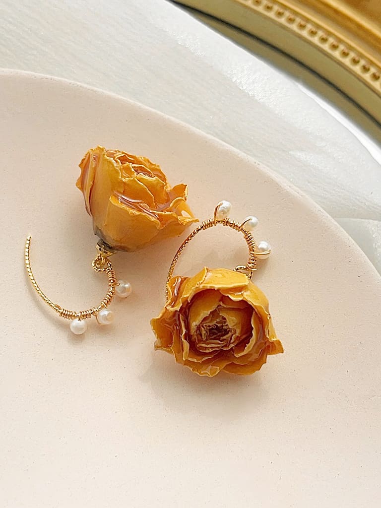 Earrings with Orange Rose - Hannah Jasmine's Boutique Australia