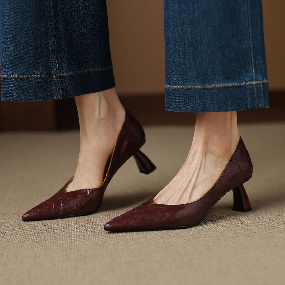 Veler Genuine Leather Heels  Liora Lane Boutique  Maroon / 9.5 119.99