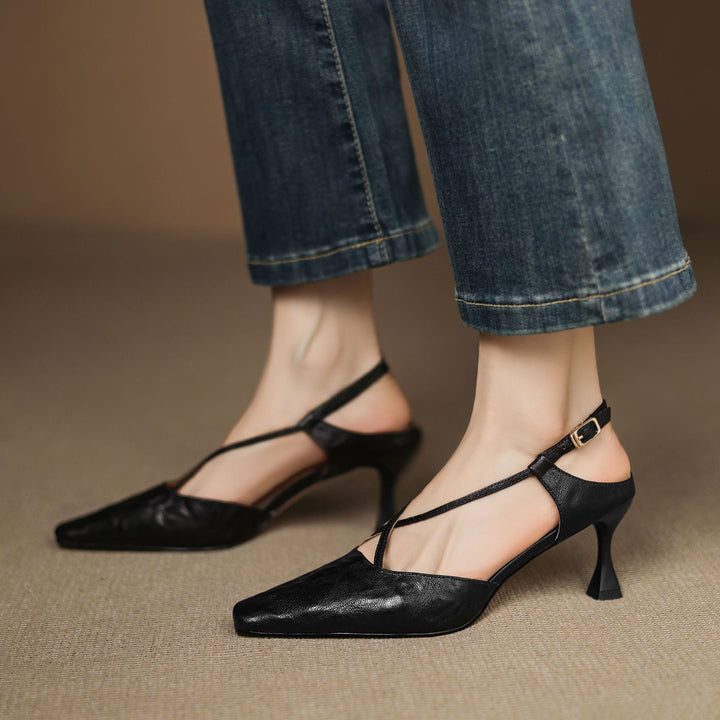 Velta Genuine Leather Heels  Liora Lane Boutique  Black / 9.5 119.99