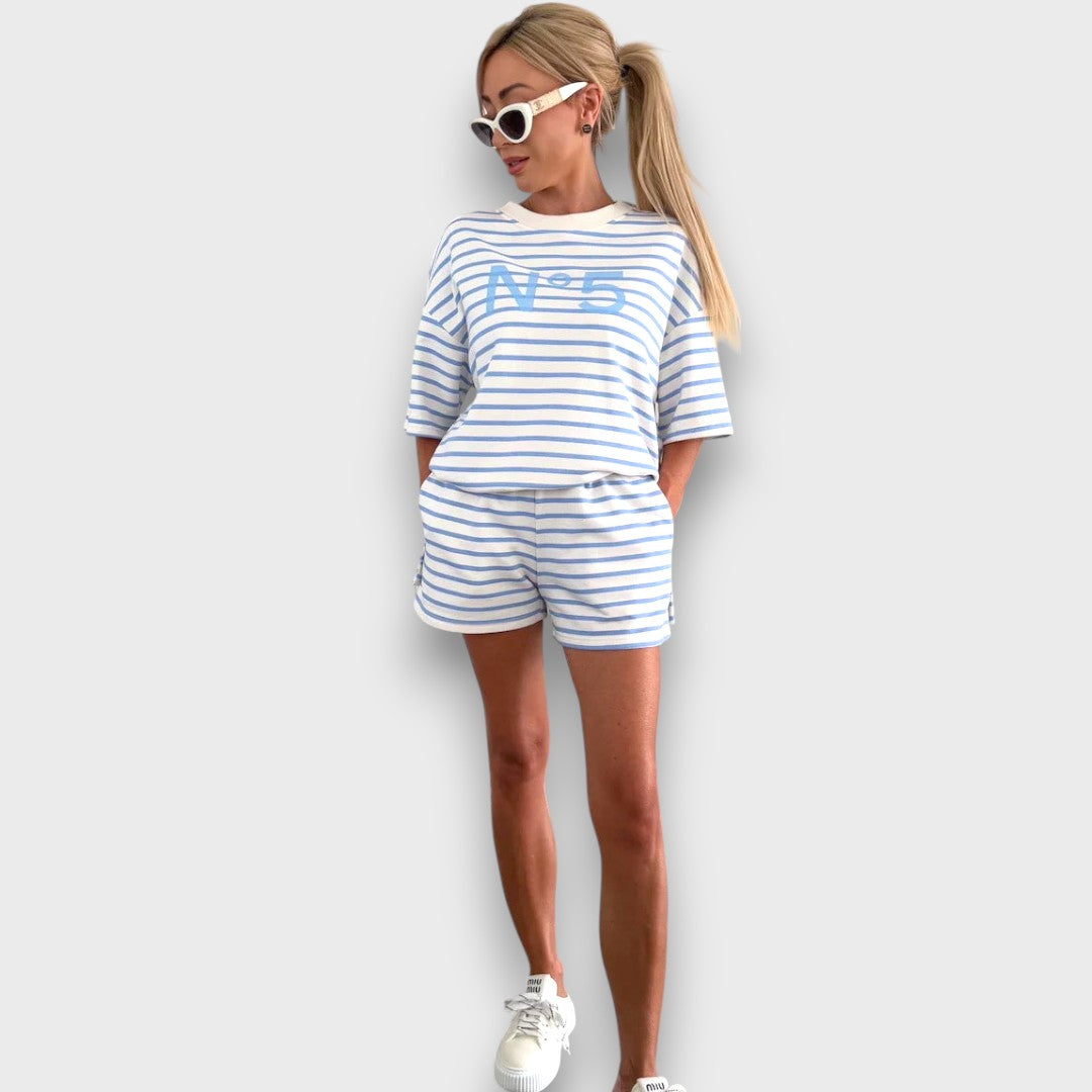 Striped Blouse and Shorts Set with Print Jasmine's Boutique Australia