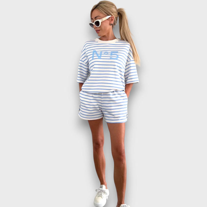 Striped Blouse and Shorts Set with Print Jasmine's Boutique Australia