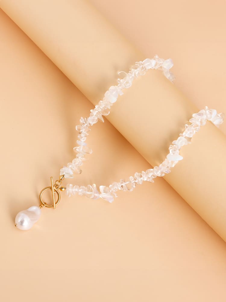 Coral Chip & Pearl Necklace Statement Jasmine's Boutique Australia