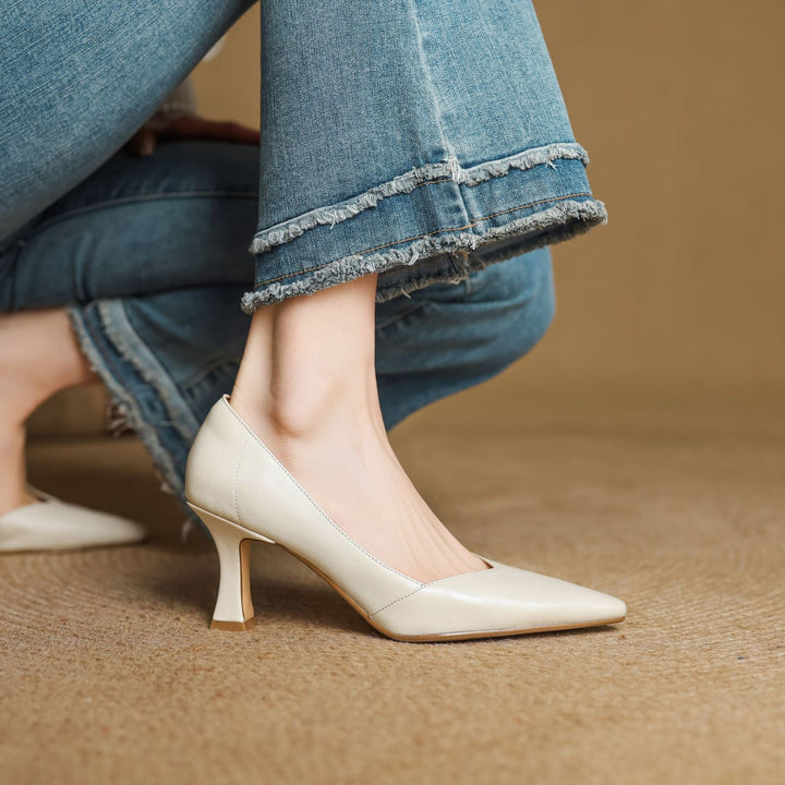 Zyne Genuine Leather Heels  Liora Lane Boutique  Beige / 9.5 119.99