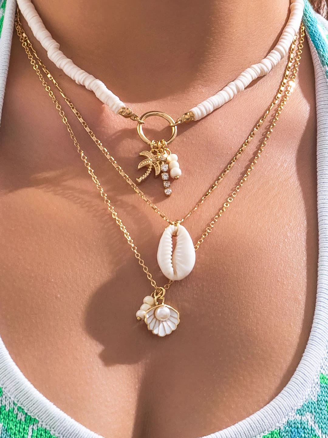 Layered Shell And Sunflower Pendant Necklace Jasmine's Boutique Australia