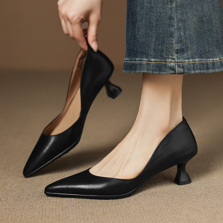 Elyia Genuine Leather Heels  Liora Lane Boutique  Black / 9.5 109.99