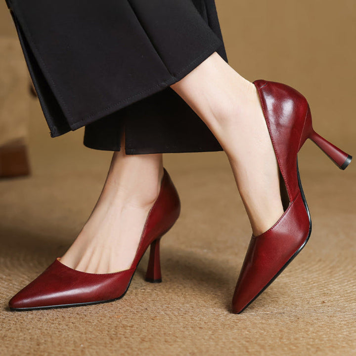 Liana Genuine Leather Heels  Liora Lane Boutique  Maroon / 9.5 119.99