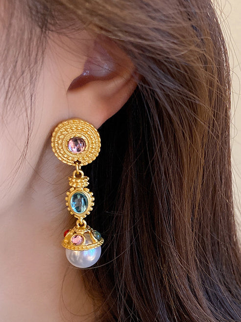 Retro Palace Style Gemstone Pearl Earrings Jasmine's Boutique Australia