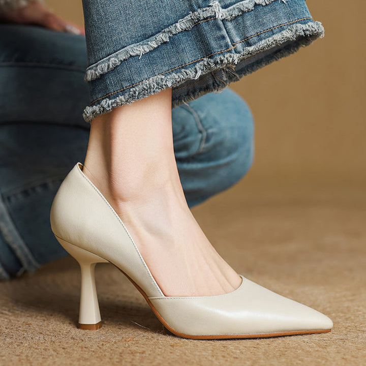 Liana Genuine Leather Heels  Liora Lane Boutique  Beige / 9.5 119.99