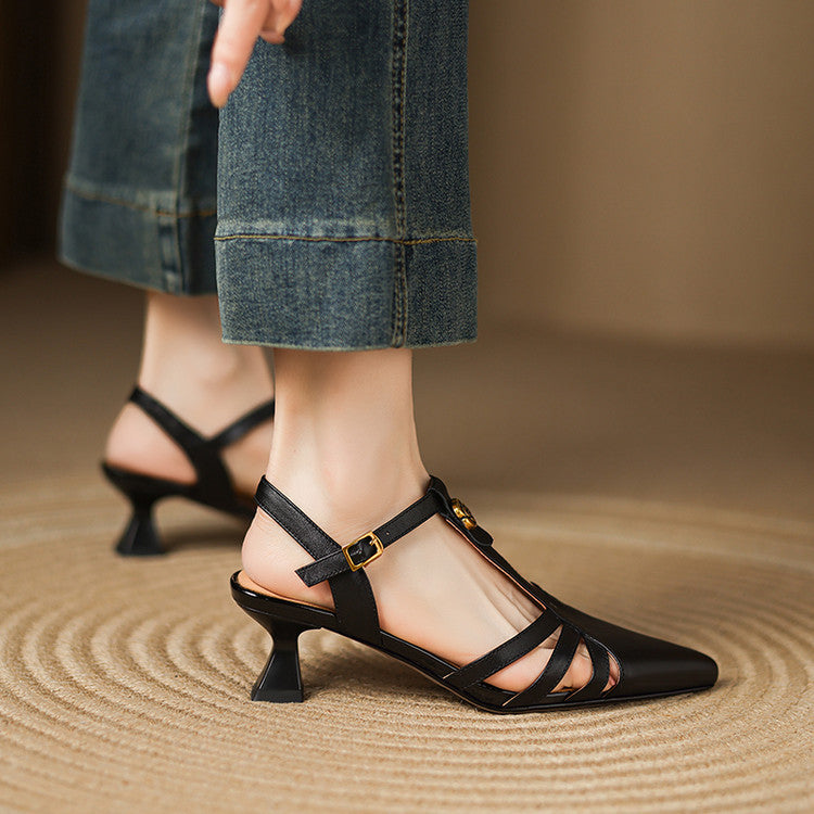 Viara Genuine Leather Heels  Liora Lane Boutique  Black / 8.5 109.99