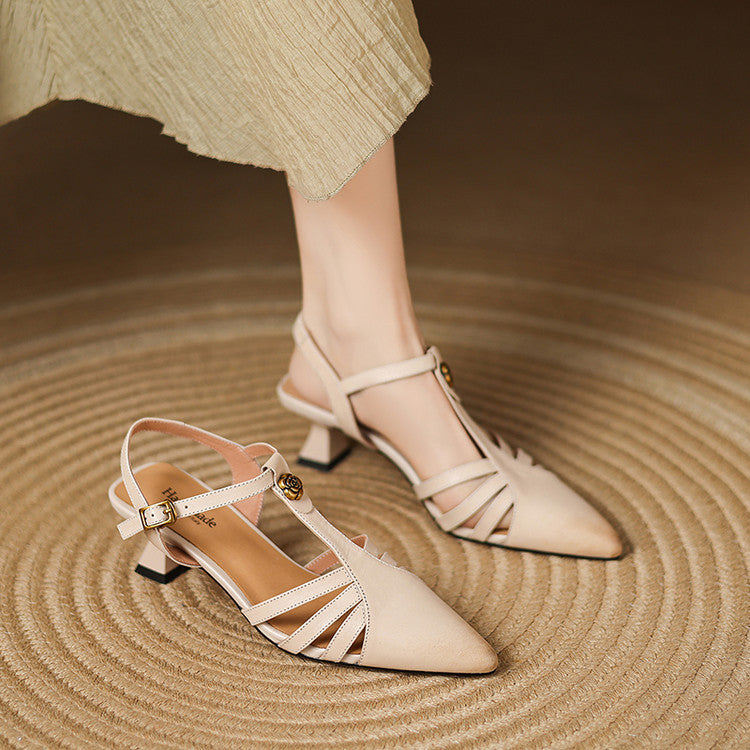 Viara Genuine Leather Heels  Liora Lane Boutique  Beige / 8.5 109.99