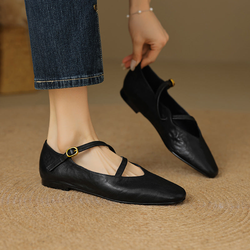 Norie Genuine Leather Flats  Liora Lane Boutique  Black / 11.5 109.99