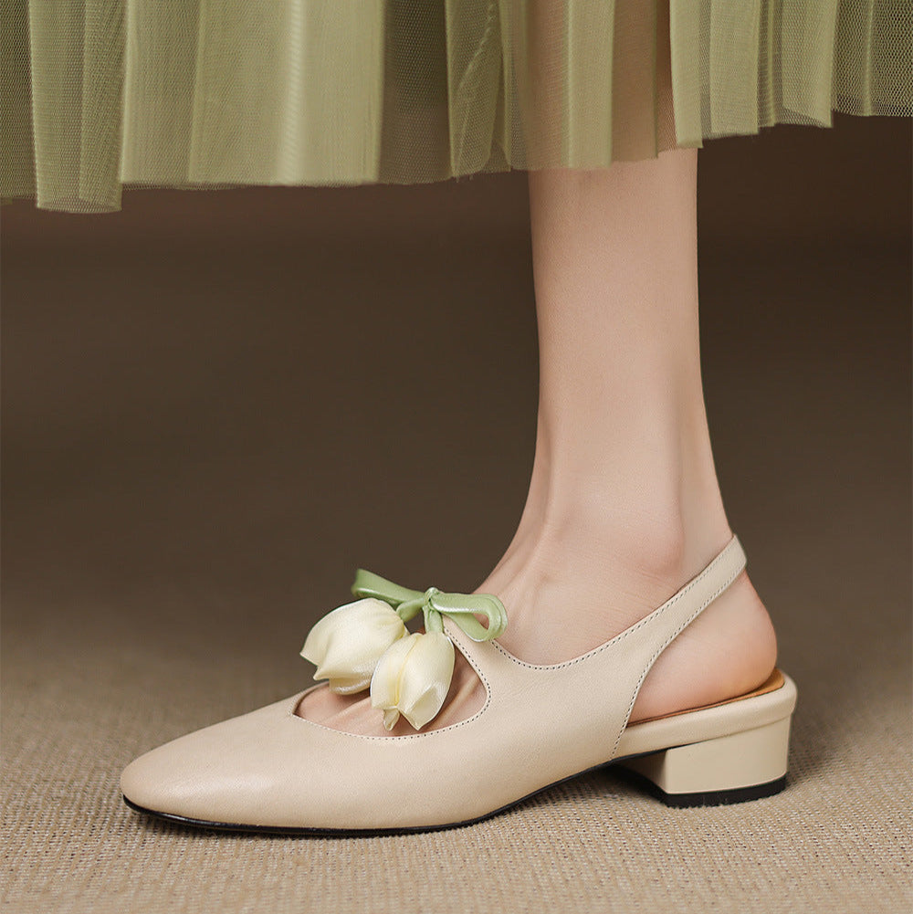 Tulip Genuine Leather Slingbacks  Liora Lane Boutique  Beige / 12.5 99.99