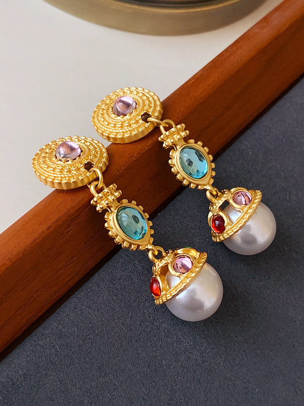 Retro Palace Style Gemstone Pearl Earrings Jasmine's Boutique Australia