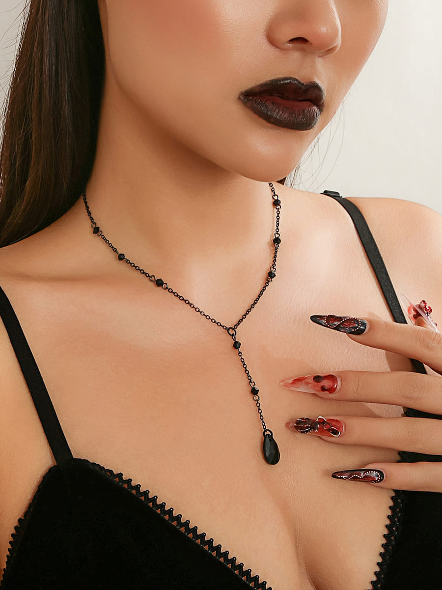 Gothic Black Teardrop Crystal Chain Necklace Jasmine's Boutique Australia