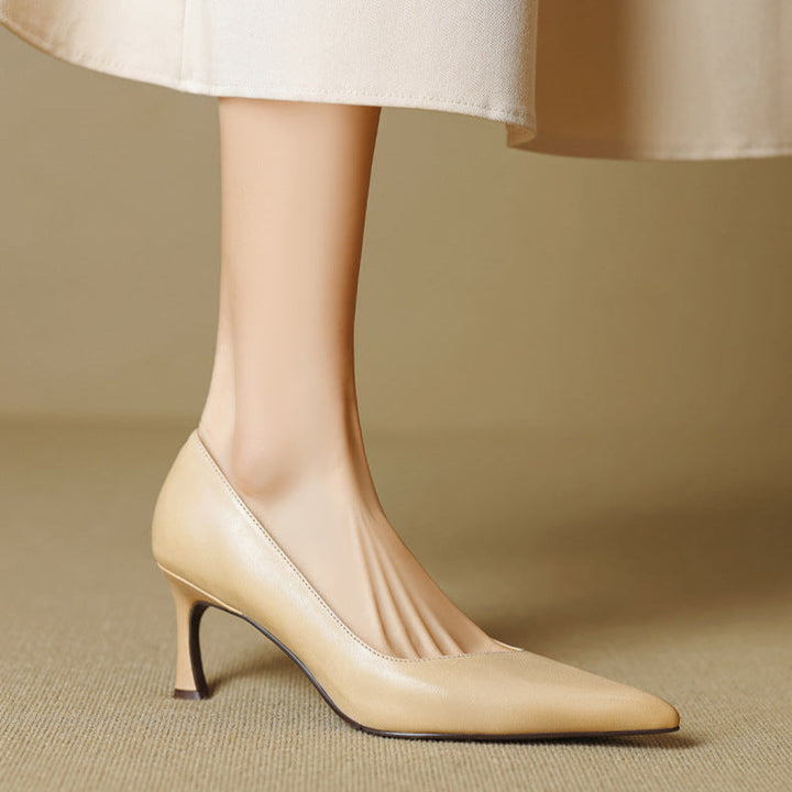 Noira Genuine Leather Heels  Liora Lane Boutique  Beige / 9.5 99.99