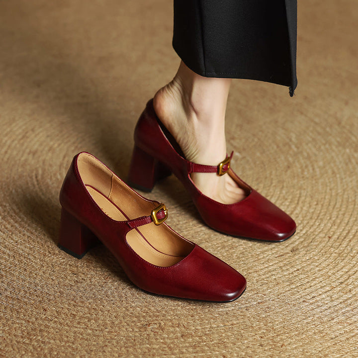 Olea Genuine Leather Heels  Liora Lane Boutique  Maroon / 9.5 119.99