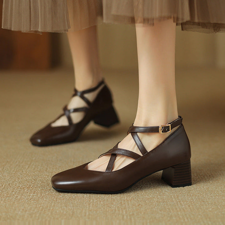 Elva Leather Heels  Liora Lane Boutique  Brown / 12.5 109.99