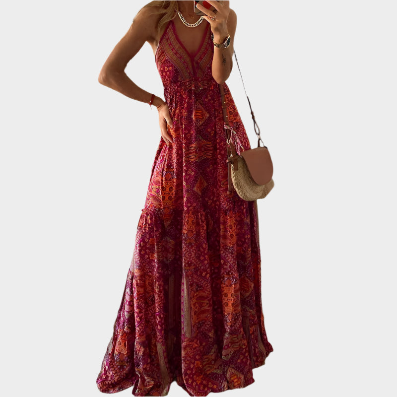 Boho Dress with Thin Straps and V-Neck Jasmine's Boutique Australia