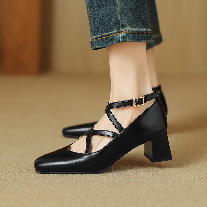 Elva Leather Heels  Liora Lane Boutique  Black / 12.5 109.99