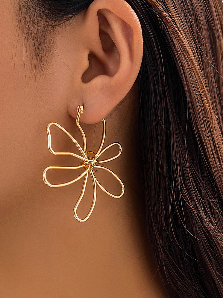Modern metallic shiny earrings with large flowers Jasmine's Boutique Australia