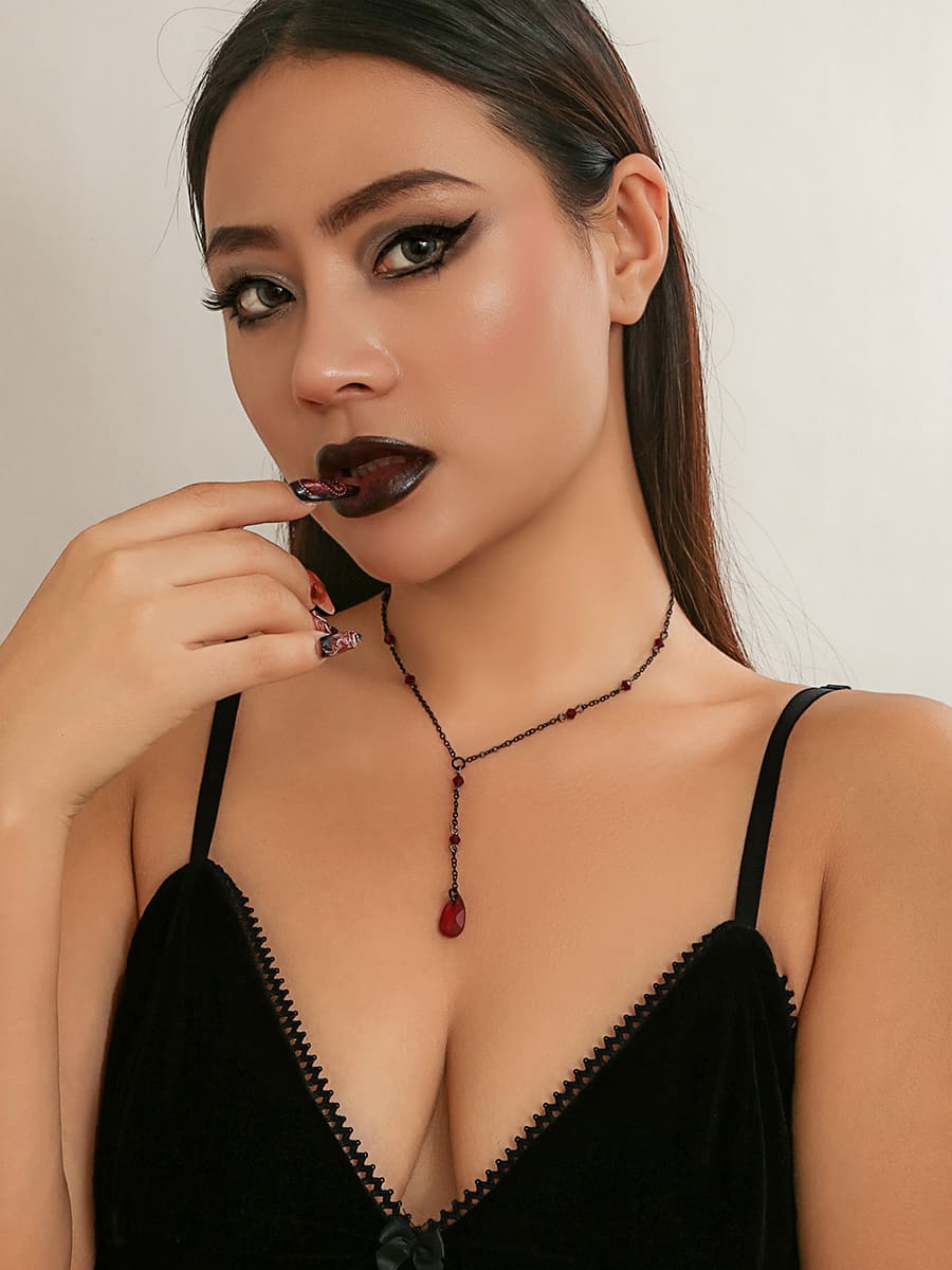 Gothic Black Teardrop Crystal Chain Necklace Jasmine's Boutique Australia