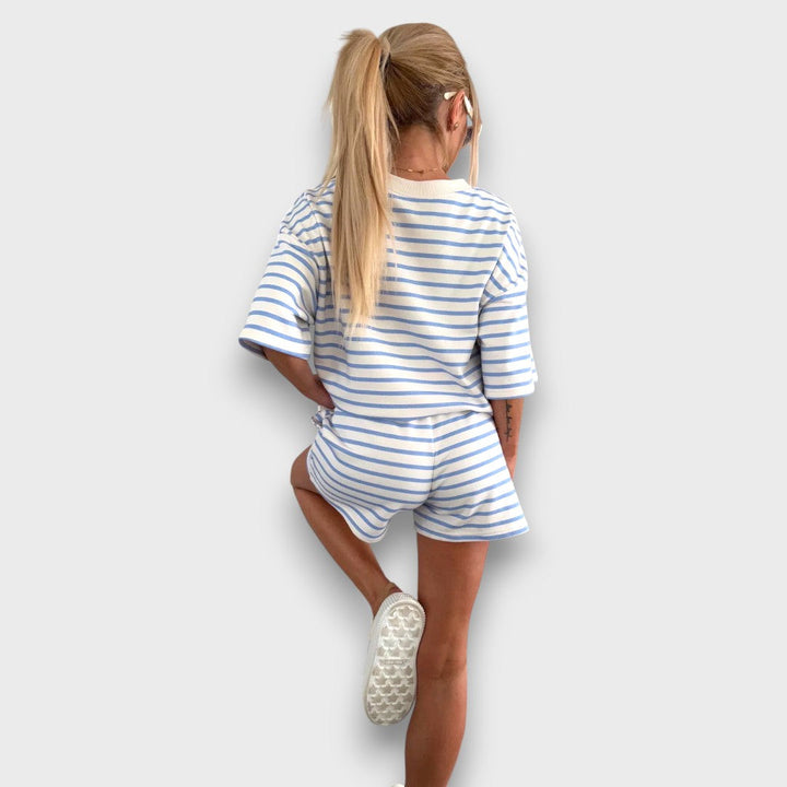 Striped Blouse and Shorts Set with Print Jasmine's Boutique Australia