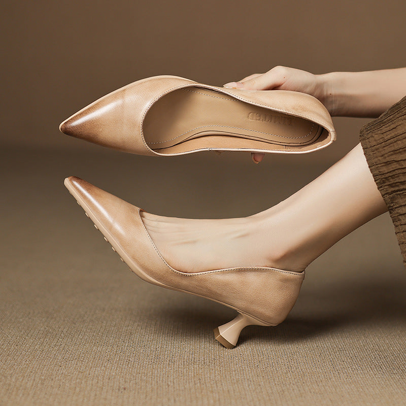 Elyia Genuine Leather Heels  Liora Lane Boutique  Apricot / 9.5 109.99