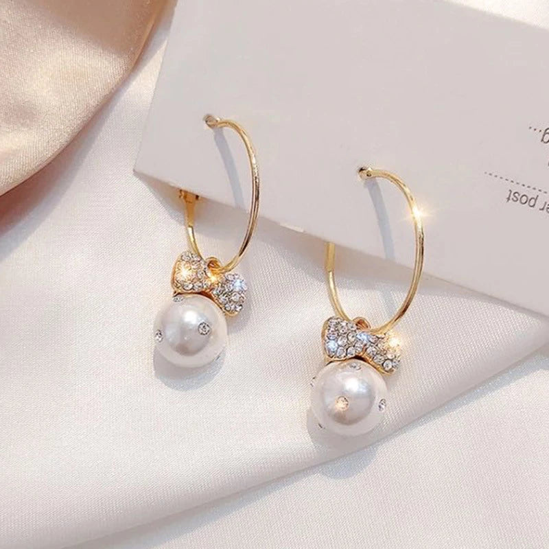 Pearl and Cubic Zirconia Earrings in Gold Jasmine's Boutique Australia