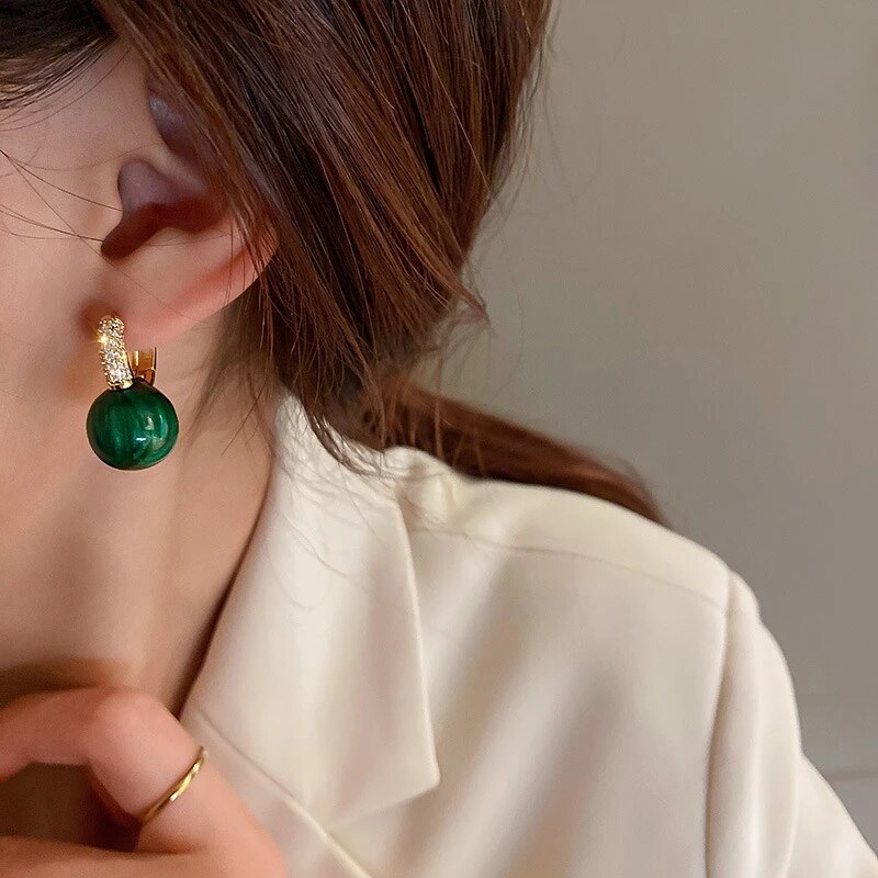 Green Pearls with Zirconia Earrings in Gold Jasmine's Boutique Australia
